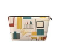 FodPand Pu Leather Cosmetic Bags Large Capacity Zipper Storage Case Mid Century Modern Makeup Organizer Pouch Portable Travel Toiletry Bags For Women, Gold, One size