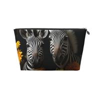 FodPand Pu Leather Cosmetic Bags Large Capacity Zipper Storage Case Pair Of Sunflowers And Zebra Makeup Organizer Pouch Portable Travel Toiletry Bags For Women, Silver, One size