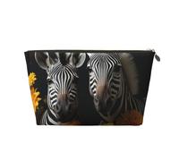 FodPand Pu Leather Cosmetic Bags Large Capacity Zipper Storage Case Pair Of Sunflowers And Zebra Makeup Organizer Pouch Portable Travel Toiletry Bags For Women, Gold, One size