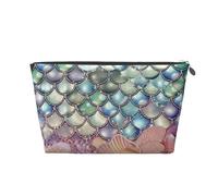 FodPand Pu Leather Cosmetic Bags Large Capacity Zipper Storage Case Pearl Fantasy Mermaid Scales Makeup Organizer Pouch Portable Travel Toiletry Bags For Women, Silver, One Size