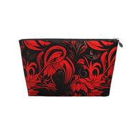 FodPand Pu Leather Cosmetic Bags Large Capacity Zipper Storage Case Red And Black Pattern Makeup Organizer Pouch Portable Travel Toiletry Bags For Women, Silver, One size