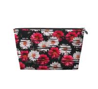 FodPand Pu Leather Cosmetic Bags Large Capacity Zipper Storage Case Red And White Flowers Makeup Organizer Pouch Portable Travel Toiletry Bags For Women, Silver, One Size