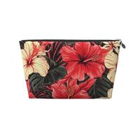 FodPand Pu Leather Cosmetic Bags Large Capacity Zipper Storage Case Red Hibiscus Makeup Organizer Pouch Portable Travel Toiletry Bags For Women, Silver, One Size