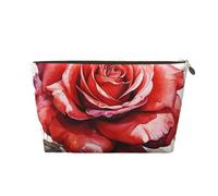 FodPand Pu Leather Cosmetic Bags Large Capacity Zipper Storage Case Red Watercolor Rose Flower Makeup Organizer Pouch Portable Travel Toiletry Bags For Women, Gold, One Size