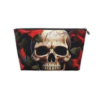 FodPand Pu Leather Cosmetic Bags Large Capacity Zipper Storage Case Skull Rose-Red Makeup Organizer Pouch Portable Travel Toiletry Bags For Women, Silver, One size