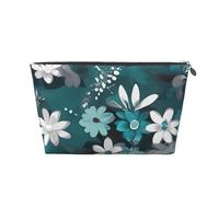 FodPand Pu Leather Cosmetic Bags Large Capacity Zipper Storage Case Teal Grey And White Floral Makeup Organizer Pouch Portable Travel Toiletry Bags For Women, Silver, One size