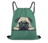 FodPand Pug Green Polka Dot Drawstring Backpack Sports Gym Bags Large Cinch Storage Sack for Travelling And Everyday Use