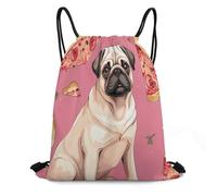 FodPand Pug Pizza Pink Drawstring Backpack Gym Trip Cinch Sack for Unisex Waterproof Shoe Bags for Travel Honeycomb Fabric Drawstring Bag 16x 20 Inch for Swimming Beach