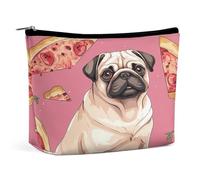 FodPand Pug Pizza Pink Makeup Bag Portable Travel Makeup Pouch Cosmetic Bags Zipper Bag Small Toiletry Pouch For Women