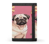 FodPand Pug Pizza Pink Wallet Large Capacity Trifold Wallet Wallet for Men with ID Holder RFID Blocking Purse Polyester Wallets