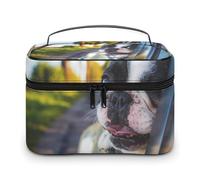 FodPand Puppy Dog Boston Terrier Makeup Bag,Portable Large Capacity Travel Cosmetic Bag Adjustable Lightweight Hand-held Makeup Box for Women Daily Use