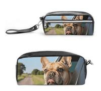 FodPand Puppy Dog Boston Terrier Pencil Pouch Mini Makeup Bag with Handle - 7.8x3.9x2.1 Inches Durable Waterproof PU Leather, Large Capacity Portable Pencil Case for Office, Travel