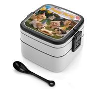 FodPand Puppy Party Bento Box,2 Stackable Bento Lunch Containers Lunchable Food Container with Utensil Adult Lunch Box for Dining Out, Work, Picnic