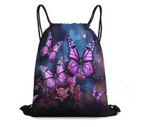 FodPand Purple Butterflies Drawstring Backpack Gym Trip Cinch Sack for Unisex Waterproof Shoe Bags for Travel Honeycomb Fabric Drawstring Bag 16x 20 Inch for Swimming Beach