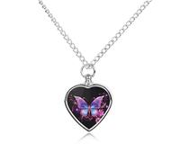 FodPand Purple Butterfly Flower Pet Memorial Necklace for Ashes Waterproof Cremation Jewelry for Men Women Adjustable Pet Urn Pendant with Filling Kit Keepsake Gift for Loss of Dog Cat