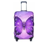 FodPand Purple Butterfly Travel Luggage Cover Elastic Suitcase Cover Protector Anti-Scratch Luggage Protector Universal Washable Travel Sleeve Baggage Case Fits 18-32 Inch Suitcase, Black, L