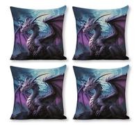 FodPand Purple Dragon Purple Moon Pillow Covers 18x18 Inch, Farmhouse Linen Pillow Cases for Couch, Double-Sided Decorative Throw Pillow Covers Square Cushion Covers for Living Room Bedroom