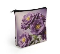 FodPand Purple Flowers Makeup Bag with Sturdy Zipper，Linen Material Storage Bag,Large Capacity And Multi-Purpose Cosmetic Bag for Daily Life, Travel, Outings, Business Trips And Other Occasions