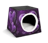 FODPAND Purple Hearts Cat Bed Cave for Small Dog Cat House 3-in-1 Foldable Cats Beds with Removable Washable Cushioned Pillow Covered Cave Pet Tents with Non-Slip Bottom