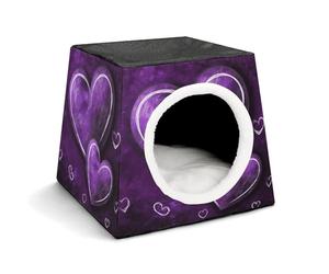 FODPAND Purple Hearts Cat Bed Cave for Small Dog Cat House 3-in-1 Foldable Cats Beds with Removable Washable Cushioned Pillow Covered Cave Pet Tents with Non-Slip Bottom