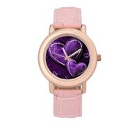 FodPand Purple Hearts Watch for Women Leather Strap Watch | Cute Pink Minimalist Analog Wristwatch, Elegant Casual Dress Watches Fashion Ladies Band Watches for Party Daily Wear & Gift