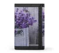 FodPand Purple Lavender Flower Wallet,Portable Three Folds Wallet Sturdy With Hanging Buckle Zipper Wallets for Man Woman