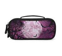 FodPand Purple Moon Cosmetic Bag with Handle And Zipper Makeup Brushes Organizer Case PU Leather Toiletry Bag Small Makeup Bags for Travel Or Daily