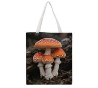 FodPand Quilted Amanita Caesarea Canvas Tote Bag Heavy Duty Reusable Grocery Shopping Bag with Handles Travel Carry on Bags Foldable Utility Tote for Beach Work Daily Commute