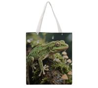 FodPand Quilted Crested Gecko Canvas Tote Bag Heavy Duty Reusable Grocery Shopping Bag with Handles Travel Carry on Bags Foldable Utility Tote for Beach Work Daily Commute