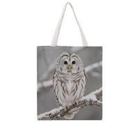 FodPand Quilted Curious Barred Owl Closeup Canvas Tote Bag Heavy Duty Reusable Grocery Shopping Bag with Handles Travel Carry on Bags Foldable Utility Tote for Beach Work Daily Commute