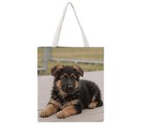 FodPand Quilted German Shepherd Puppies Canvas Tote Bag Heavy Duty Reusable Grocery Shopping Bag with Handles Travel Carry on Bags Foldable Utility Tote for Beach Work Daily Commute