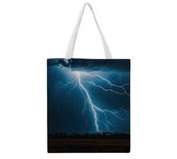 FodPand Quilted Lightning Strikes Thunderstorms Canvas Tote Bag Heavy Duty Reusable Grocery Shopping Bag with Handles Travel Carry on Bags Foldable Utility Tote for Beach Work Daily Commute