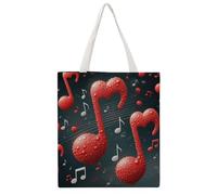 FodPand Quilted Red Music Notes Canvas Tote Bag Heavy Duty Reusable Grocery Shopping Bag with Handles Travel Carry on Bags Foldable Utility Tote for Beach Work Daily Commute