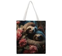 FodPand Quilted Sloth with Flower Canvas Tote Bag Heavy Duty Reusable Grocery Shopping Bag with Handles Travel Carry on Bags Foldable Utility Tote for Beach Work Daily Commute