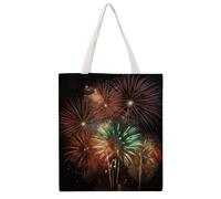 FodPand Quilted Splendid Fireworks Canvas Tote Bag Heavy Duty Reusable Grocery Shopping Bag with Handles Travel Carry on Bags Foldable Utility Tote for Beach Work Daily Commute