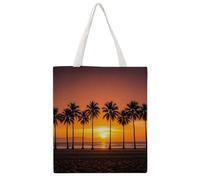 FodPand Quilted Tropical Sunset Beach Canvas Tote Bag Heavy Duty Reusable Grocery Shopping Bag with Handles Travel Carry on Bags Foldable Utility Tote for Beach Work Daily Commute