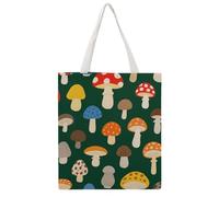 FodPand Quilted Various Mushrooms Canvas Tote Bag Heavy Duty Reusable Grocery Shopping Bag with Handles Travel Carry on Bags Foldable Utility Tote for Beach Work Daily Commute