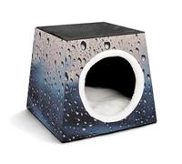 FODPAND Rain Drops on Glass Cat Bed Cave for Small Dog Cat House 3-in-1 Foldable Cats Beds with Removable Washable Cushioned Pillow Covered Cave Pet Tents with Non-Slip Bottom