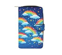 FodPand Rainbow Clouds Raindrop Leather Wallet Zipper Long Purse for Women Large Credit Card Holder for Work Travel Daily Use