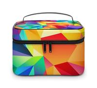 FodPand Rainbow Geometric Makeup Bag,Portable Large Capacity Travel Cosmetic Bag Adjustable Lightweight Hand-held Makeup Box for Women Daily Use