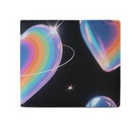 FodPand Rainbow Love Heart Bifold Wallet for Men Women, 4.3"x3.7" Compact Leather Wallet with ID Window & Coin Pocket, Slim Minimalist Card Holder for Daily Carry & Travel
