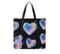 FodPand Rainbow Love Heart Tote Bag 15.4 Inch Fashion Leather Handbag Reusable Shopping & Work Bag for Women