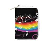 FodPand Rainbow Musical Note Melody Credit Card Holder Compact Leather Card Wallet Zipper Portable Id Purse 20 Cards Slots