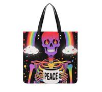 FodPand Rainbow Skeleton Tote Bag 15.4 Inch Fashion Leather Handbag Reusable Shopping & Work Bag for Women