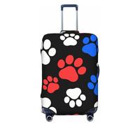 FodPand Red Blue White Dogs and Cats Paws Travel Luggage Cover Elastic Suitcase Cover Protector Anti-Scratch Luggage Protector Universal Washable Travel Sleeve Baggage Case Fits 18-32 Inch Suitcase