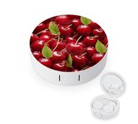 FodPand Red Cherries Contact Lens Case Portable Contact Lens Applicator Removal Tool Kit Cute Round Eyeglass Cases with Mirror for Daily Vision Care And Outdoor Use