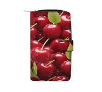 FodPand Red Cherries Leather Wallet Zipper Long Purse for Women Large Credit Card Holder for Work Travel Daily Use