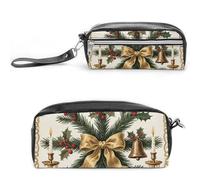 FodPand Red Grey Santa Gnome Pencil Pouch Mini Makeup Bag with Handle - 7.8x3.9x2.1 Inches Durable Waterproof PU Leather, Large Capacity Portable Pencil Case for Office, Travel