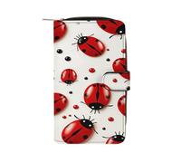 FodPand Red Ladybug Leather Wallet Zipper Long Purse for Women Large Credit Card Holder for Work Travel Daily Use
