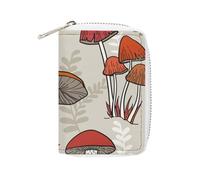 FodPand Red Mushrooms Credit Card Holder Compact Leather Card Wallet Zipper Portable Id Purse 20 Cards Slots